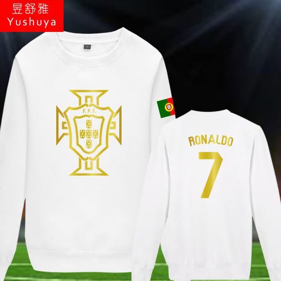 葡萄牙队球衣球迷服套头圆领卫衣男女薄款长袖运动足球迷上衣C罗