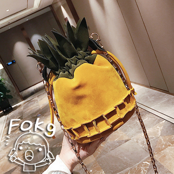 可爱创意趣味女包水果菠萝水桶包造型链条斜挎包个性小清新包包潮