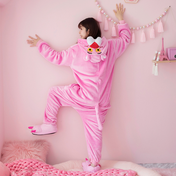 粉红豹连体睡衣冬季秋女动物卡通恐龙学生韩版动漫可爱成人顽皮豹