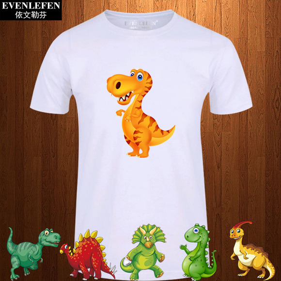侏罗纪世界公园卡通可爱恐龙T恤短袖男女学生宝宝儿童衣服半截袖